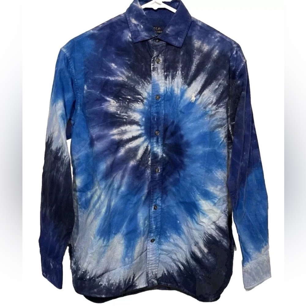 Polo Ralph Lauren Blue Tie Dye Oxford Shirt Logo Button Down Festival Statement - Picture 3 of 12